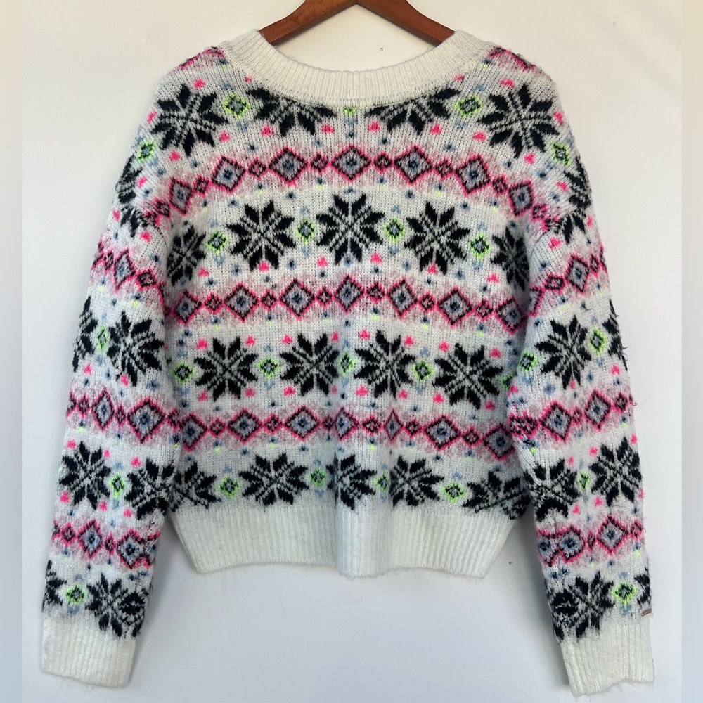 Victoria's Secret Pink Crop Sweater Nordic Women Fair Isle Chunky Knit Size M